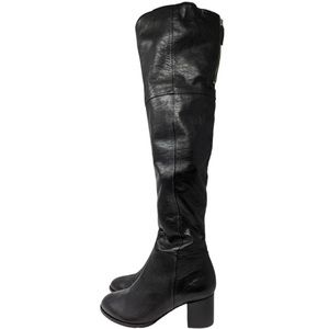 Schutz Over the Knee Pull On Leather Black Heeled Boots Size 7.5